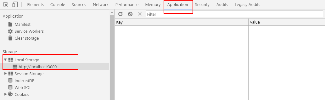 local storage w debuggerze
